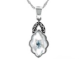 White Mother-Of-Pearl with Sky Blue Topaz Sterling Silver Enhancer with Chain .25ct