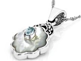 White Mother-Of-Pearl with Sky Blue Topaz Sterling Silver Enhancer with Chain .25ct