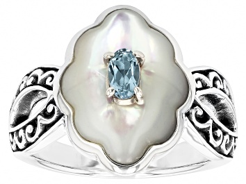 Picture of White Mother-Of-Pearl with Sky Blue Topaz Sterling Silver Ring .25ct