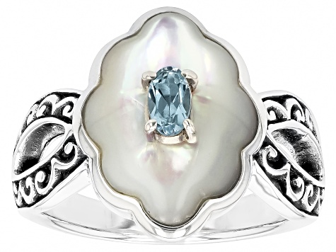 White Mother-Of-Pearl with Sky Blue Topaz Sterling Silver Ring .25ct