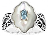 White Mother-Of-Pearl with Sky Blue Topaz Sterling Silver Ring .25ct