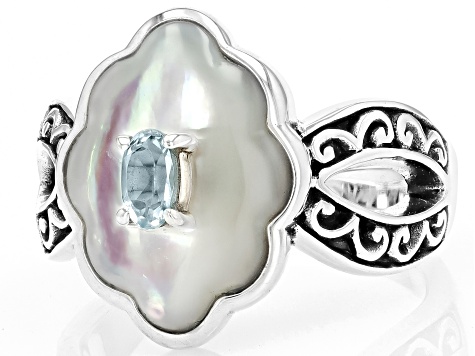 White Mother-Of-Pearl with Sky Blue Topaz Sterling Silver Ring .25ct