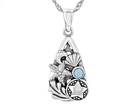 Blue Larimar Rhodium Over Silver Sea Life Pendant With Chain