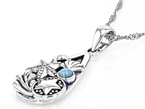 Blue Larimar Rhodium Over Silver Sea Life Pendant With Chain