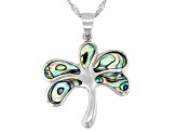 Multi-Color Abalone Shell Rhodium Over Silver Palm Tree Pendant With Chain