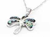 Multi-Color Abalone Shell Rhodium Over Silver Palm Tree Pendant With Chain