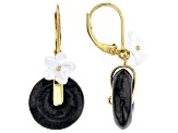 Black Jadeite with Carved Mother-Of-Pearl 18k Gold Over Sterling Silver Earrings