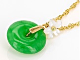 Green Jadeite with Carved Mother-Of-Pearl 18k Yellow Gold Over Sterling Silver Pendant with Chain
