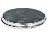 Black Mosaic Mother-Of-Pearl Doublet Silver Tone Compact Mirror