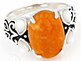 Orange Jadeite & Mother-of-Pearl Rhodium Over Silver Ring