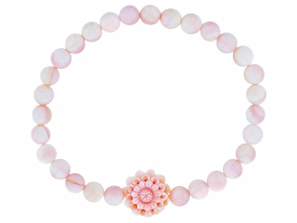 15x15mm Carved Pink Conch Shell Flower Beaded Stretch Bracelet