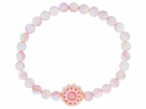 15x15mm Carved Pink Conch Shell Flower Beaded Stretch Bracelet