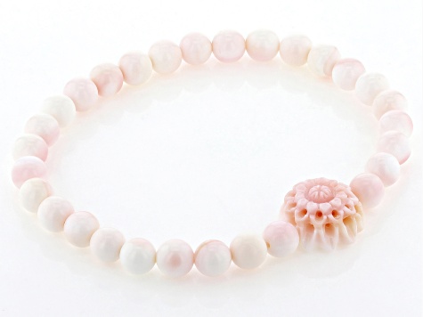 15x15mm Carved Pink Conch Shell Flower Beaded Stretch Bracelet