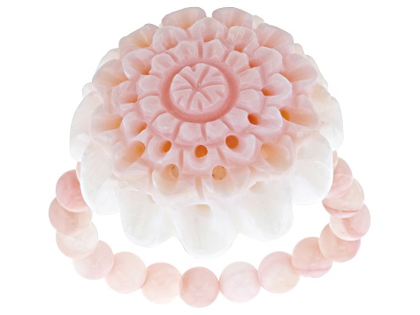 Pink Conch Shell Carved Flower Stretch Ring