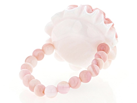 Pink Conch Shell Carved Flower Stretch Ring
