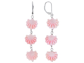 Picture of Seashell Carved Pink Conch Shell Rhodium Over Sterling Silver Dangle Earrings