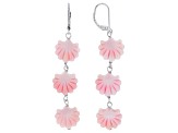 Seashell Carved Pink Conch Shell Rhodium Over Sterling Silver Dangle Earrings