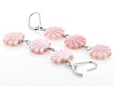 Seashell Carved Pink Conch Shell Rhodium Over Sterling Silver Dangle Earrings