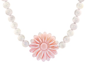 Pink and White Conch Shell Beaded Flower Necklace