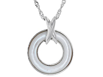 Picture of White Mother-Of-Pearl Rhodium Over Sterling Silver Pendant With Chain