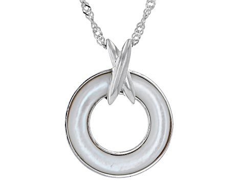 White Mother-Of-Pearl Rhodium Over Sterling Silver Pendant With Chain