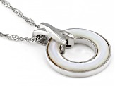 White Mother-Of-Pearl Rhodium Over Sterling Silver Pendant With Chain