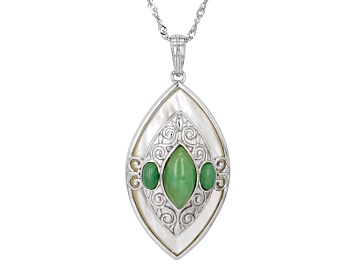 Picture of Green Jadeite With White Mother-Of-Pearl Rhodium Over Sterling Silver Pendant With Chain
