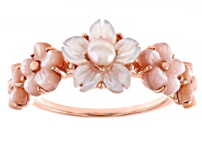 Pink Cultured Freshwater Pearl With White & Pink Mother-Of-Pearl 18k Rose Gold Over Silver Ring