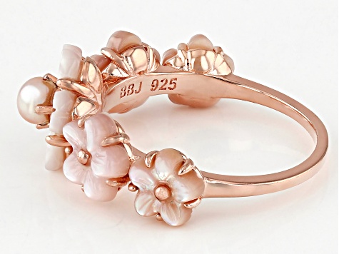Pink Cultured Freshwater Pearl With White & Pink Mother-Of-Pearl 18k Rose Gold Over Silver Ring