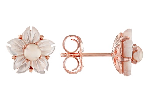 Pink Cultured Freshwater Pearl With White Mother-Of-Pearl 18k Rose Gold Over Silver Earrings