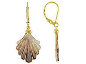 Seashell Carved Black Mother-of-Pearl 18k Yellow Gold Over Sterling Silver Dangle Earrings