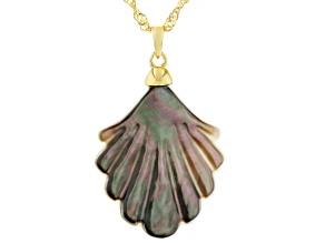 Seashell Carved Black Mother-of-Pearl 18k Yellow Gold Over Sterling Silver Pendant with Chain