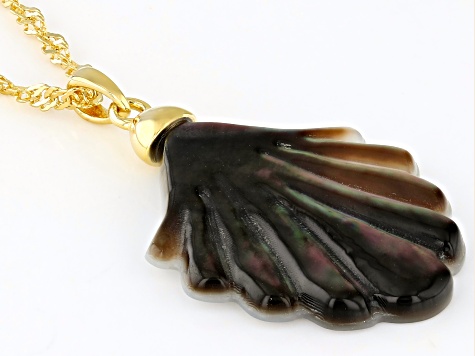 Seashell Carved Black Mother-of-Pearl 18k Yellow Gold Over Sterling Silver Pendant with Chain