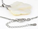 Flower Carved White Mother-of-Pearl Rhodium Over Sterling Silver Pendant With Chain