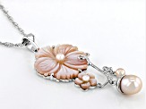 Carved Pink Mother-Of-Pearl With Pink Cultured Freshwater Pearl Rhodium Over Silver Pendant/Chain