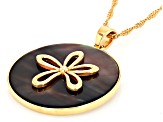 Black Mother-Of-Pearl 18k Yellow Gold Over Sterling Silver Flower Pendant With Chain