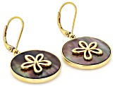 Black Mother-Of-Pearl 18k Yellow Gold Over Sterling Silver Flower Dangle Earrings