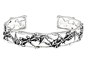 Picture of Oxidized Sterling Silver Bamboo & Dragonfly Cuff Bracelet