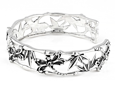 Oxidized Sterling Silver Bamboo & Dragonfly Cuff Bracelet