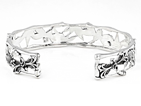 Oxidized Sterling Silver Bamboo & Dragonfly Cuff Bracelet