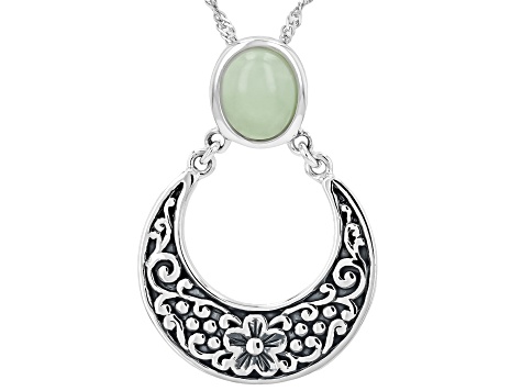 Green Jadeite Sterling Silver Pendant With Chain