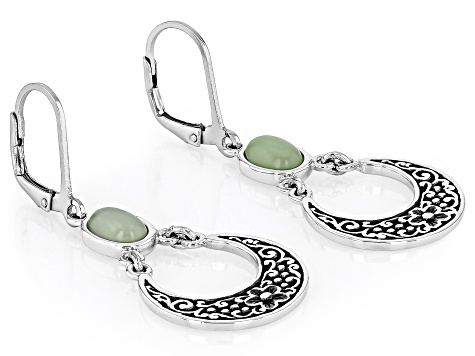 Green Jadeite Sterling Silver Dangle Earrings