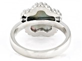 Flower Carved Black Mother-Of-Pearl Rhodium Over Sterling Silver Ring