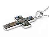 Abalone Shell Rhodium Over Sterling Silver Cross Pendant With Chain