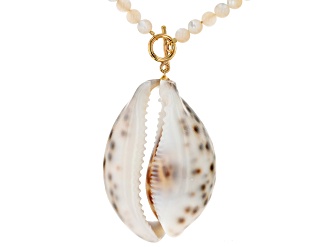 Tiger Cowrie Shell With White Mother-Of-Pearl 18k Gold Over Sterling Silver Necklace