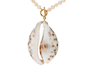 Tiger Cowrie Shell With White Mother-Of-Pearl 18k Gold Over Sterling Silver Necklace