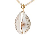 Tiger Cowrie Shell With White Mother-Of-Pearl 18k Gold Over Sterling Silver Necklace