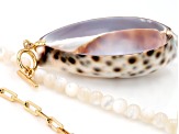 Tiger Cowrie Shell With White Mother-Of-Pearl 18k Gold Over Sterling Silver Necklace