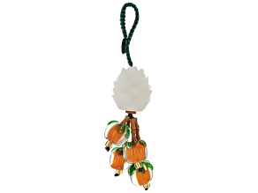 White & Green Acrylic With A Coconut Shell Button Braided Cotton Fish Key Chain