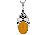 Orange Jadeite With White Mother-Of-Pearl Sterling Silver Pendant With Chain